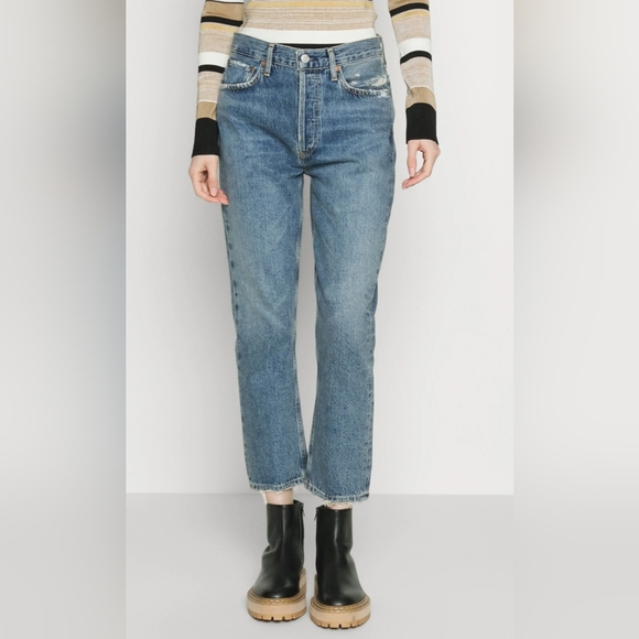 Agolde Denim - Agolde Cropped Straight-Leg Jeans in Light Blue Denim